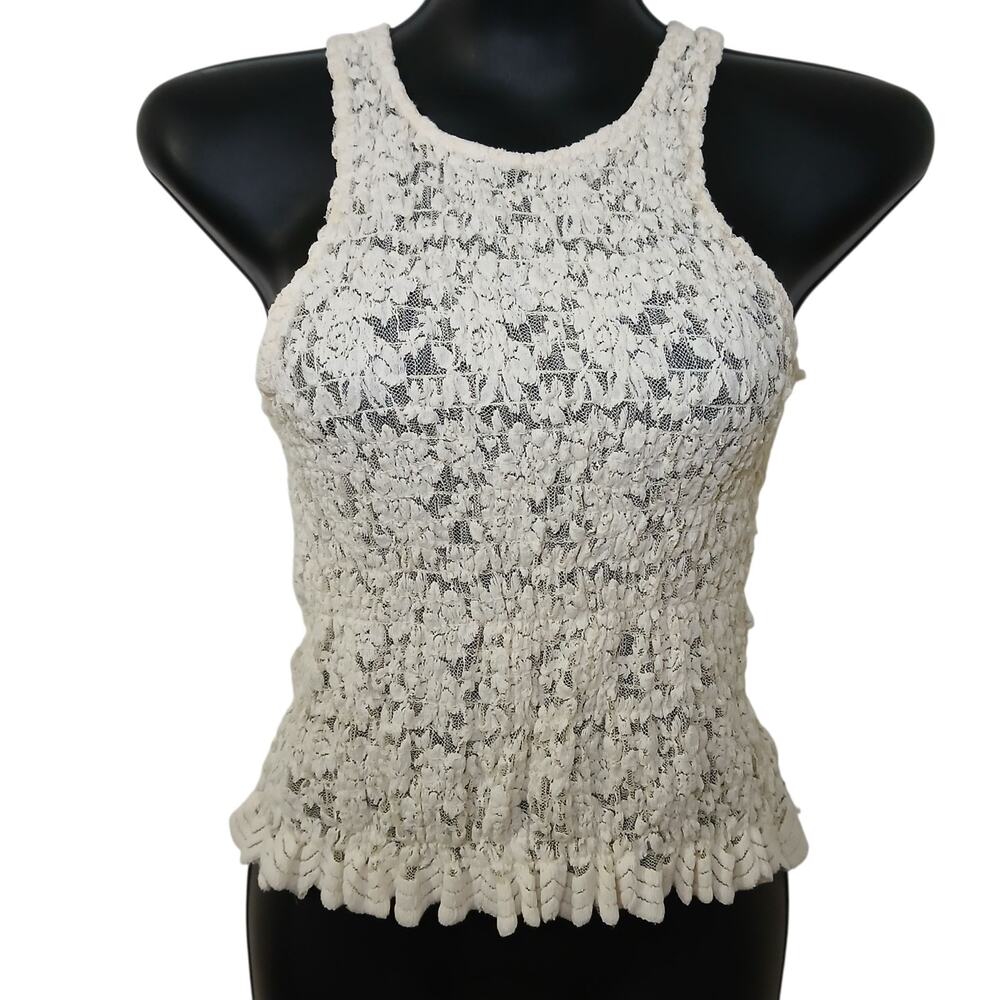 Miss Selfie Women’s XL Ivory‎ White Crochet Lace Tank Top Sleeveless Boho Y2K